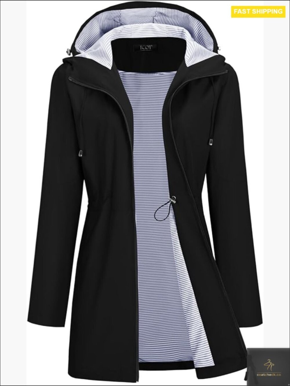 Waterproof Trench Coat Long Lined Rain Jacket Windbreaker Hooded Chic